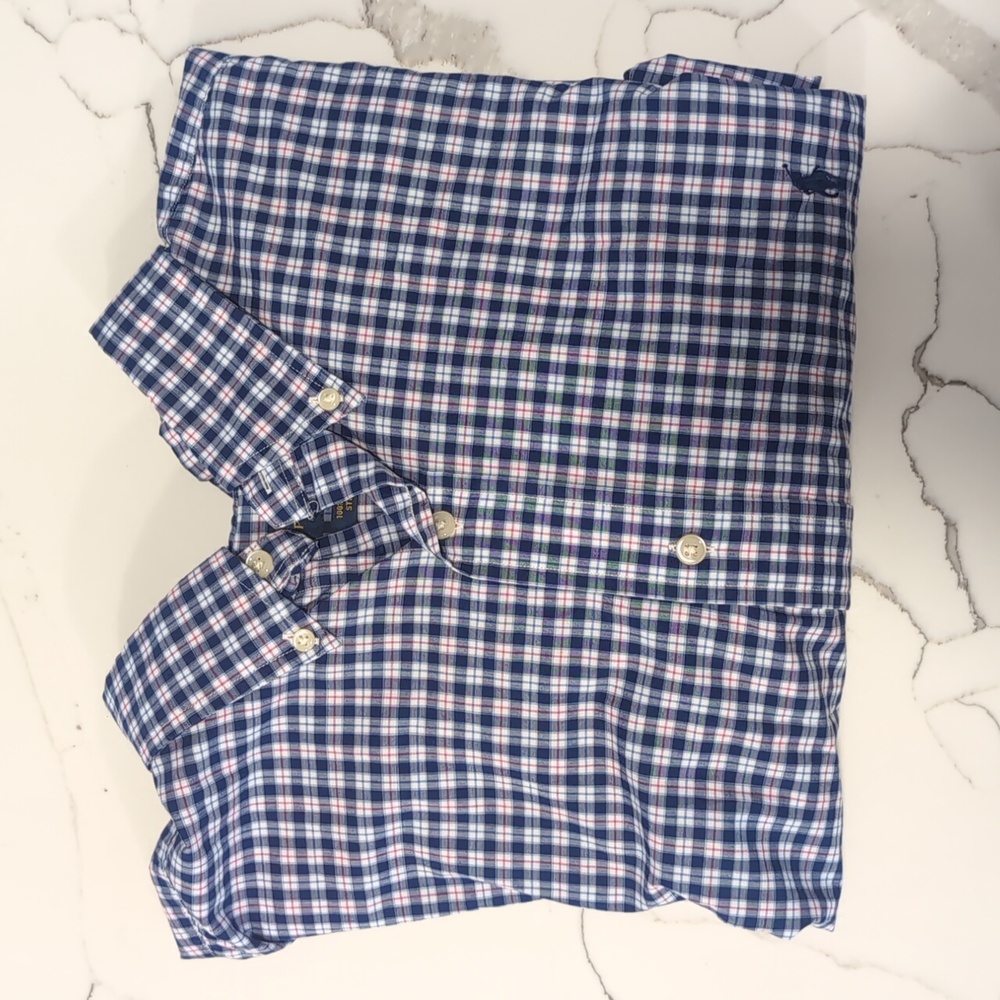 Ralph Lauren Blue and White Gingham Casual Button Down Shirt